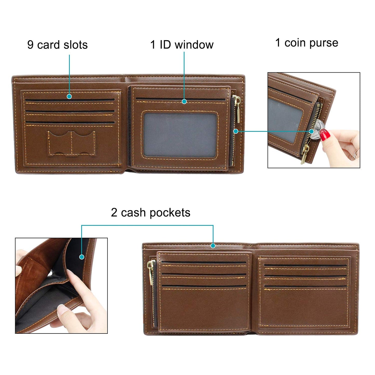 Amlion Custom Engraved Wallets Personalized Photo Leather Wallet Men,Husband,Dad,Son,Personalized Gifts (Style 1)