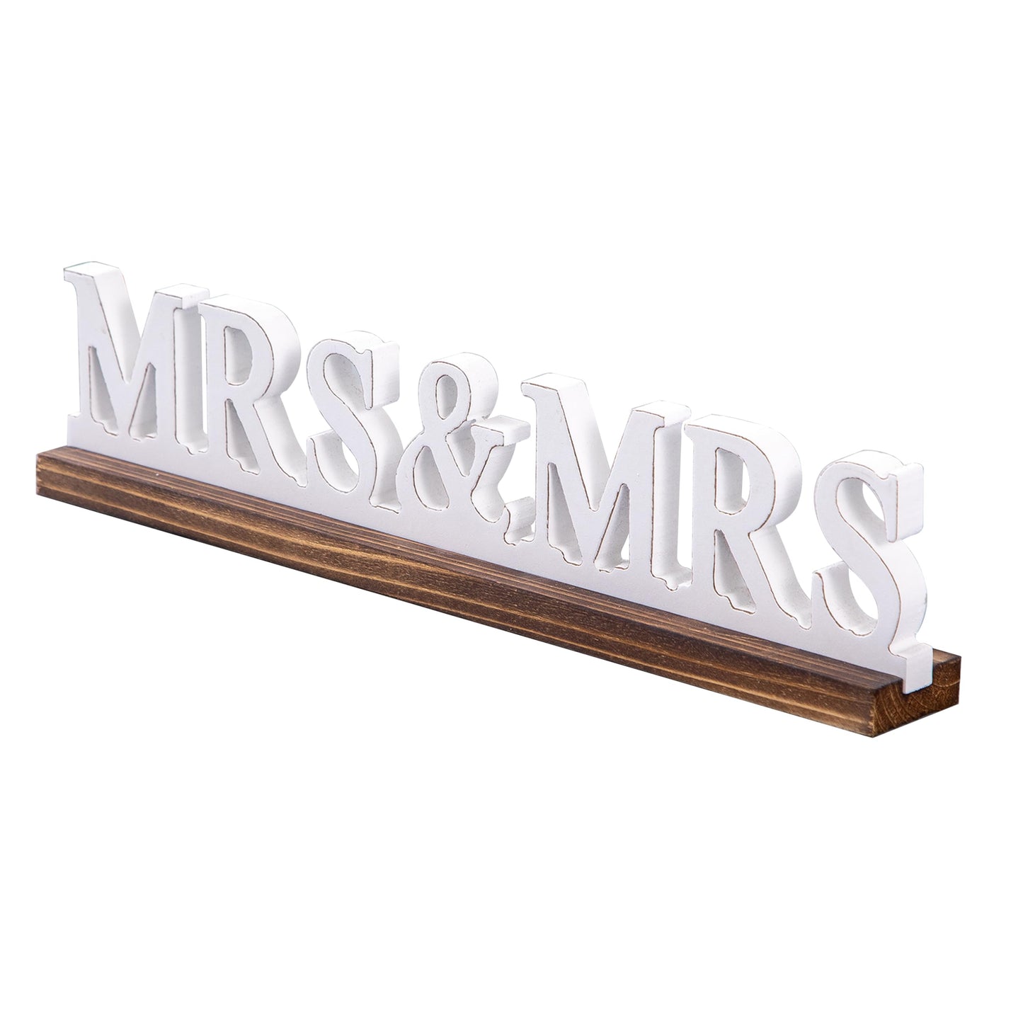 Sintosin Rustic Mrs and Mrs Wedding Decor Sign for Table 16 Inch, Handmade Distressed White Wooden LGBT Signs for Home Decor, Farmhouse Lesbian Wedding Reception Decorations Valentine