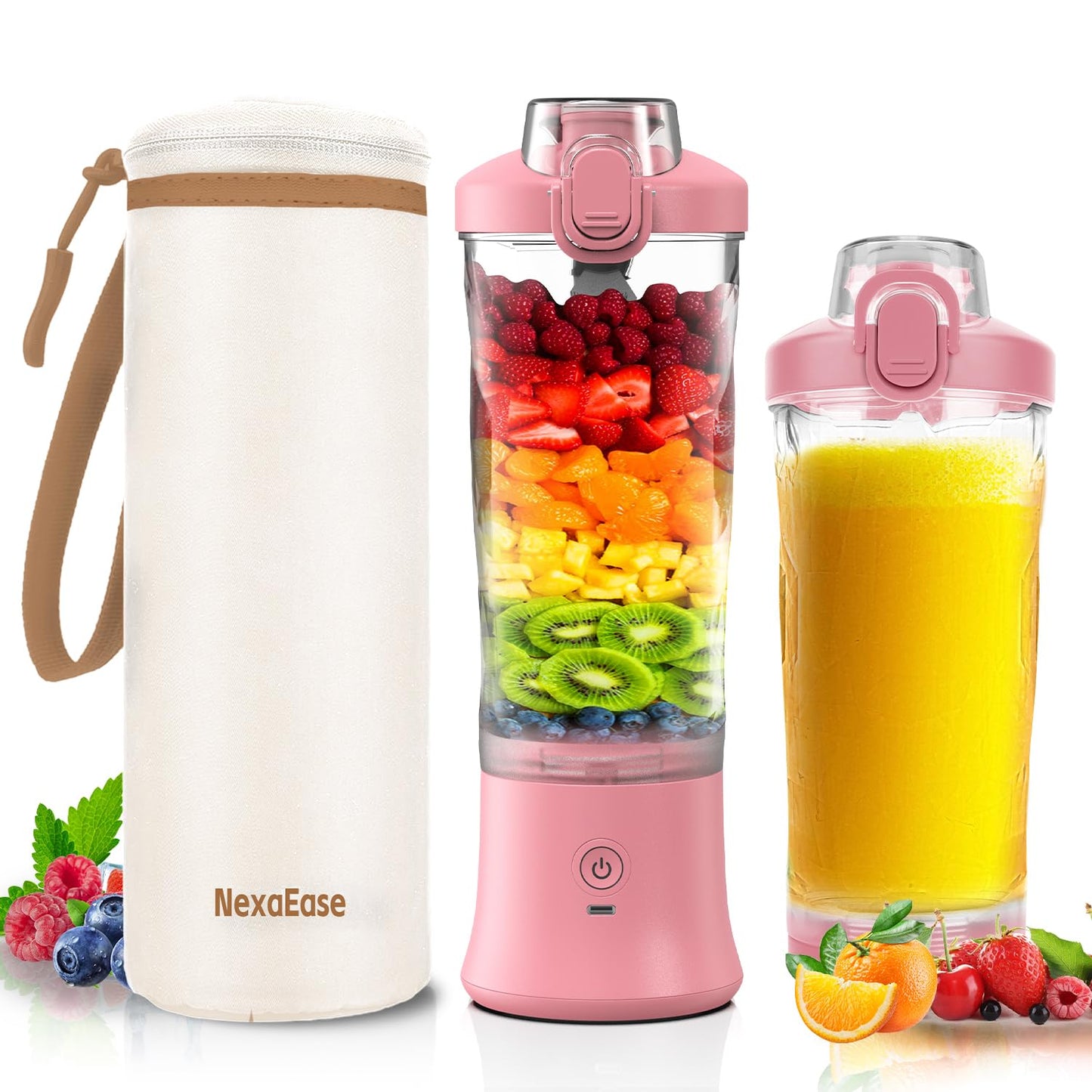 Portable Blender Personal Juicer for Shakes and Smoothies - 20 OZ Electric Protein Shaker Bottle with Insulated Sleeve, Travel Lid, USB-C Rechargeable - Mini Small Blender Cup for Kitchen, Office, Gym