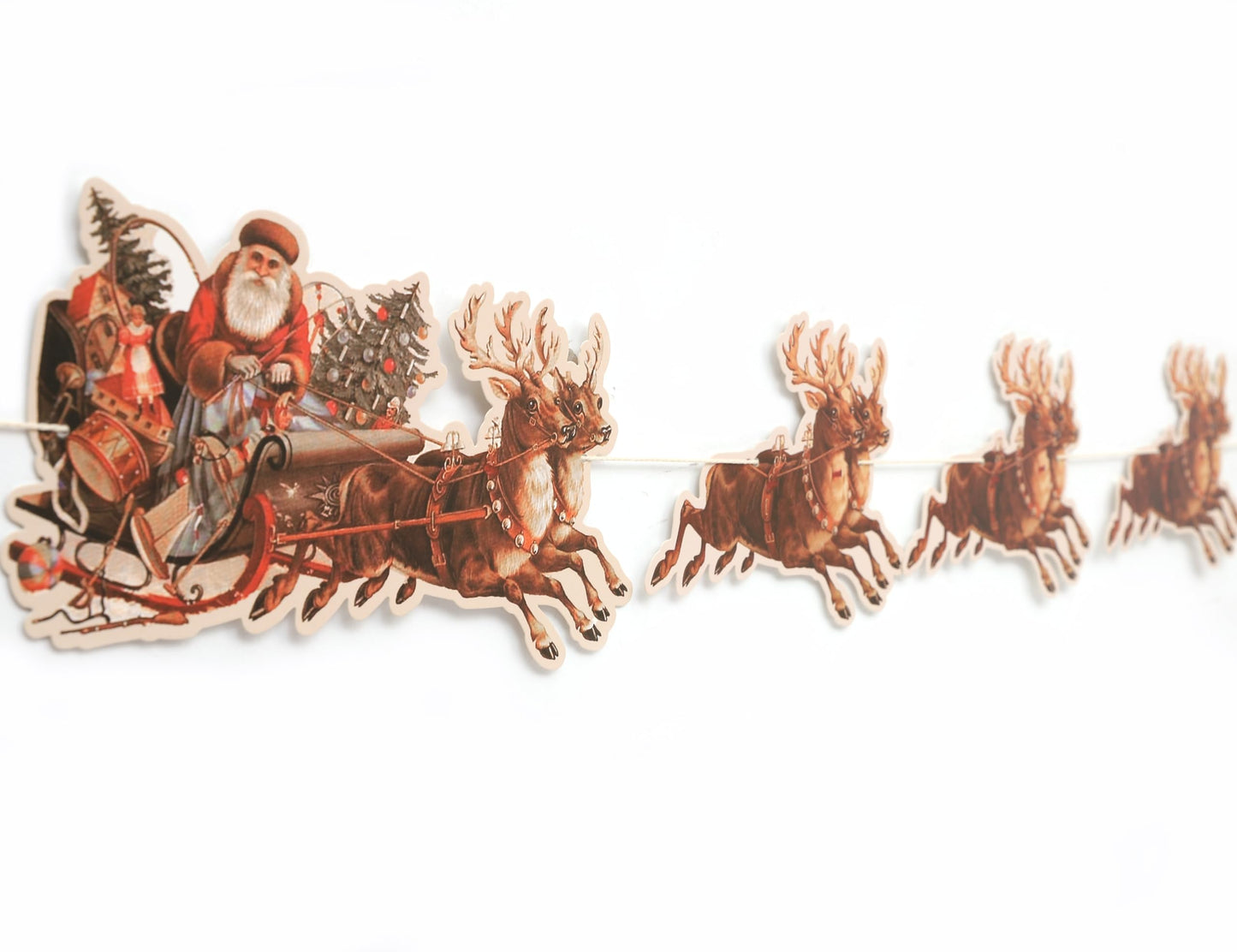 Santa Sleigh And Reindeer Christmas Banner - Christmas Party Santa Decorations,Holiday Reindeer Party Garland, Holiday Mantle Decorations (banner-2)