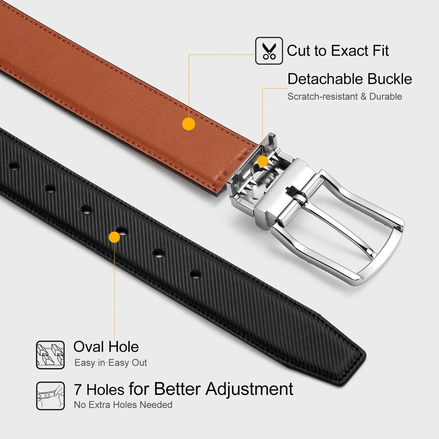 ITIEZY Reversible Belt for Men 1 Piece - 35mm Double Sided Mens Belt Leather for Dress and Casual, Customizable Fit for Elegant Style, Black/Brown