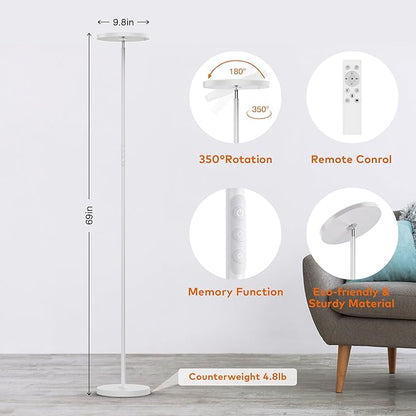 Floor Lamp,Bright 36W 3500LM Standing Lamp with Remote, 2700K Soft White to 6500K Cool White Adjustable,Touch Control Dimmable Torchiere Tall Light for Living Room,Bedroom,Office,Sofa(White)
