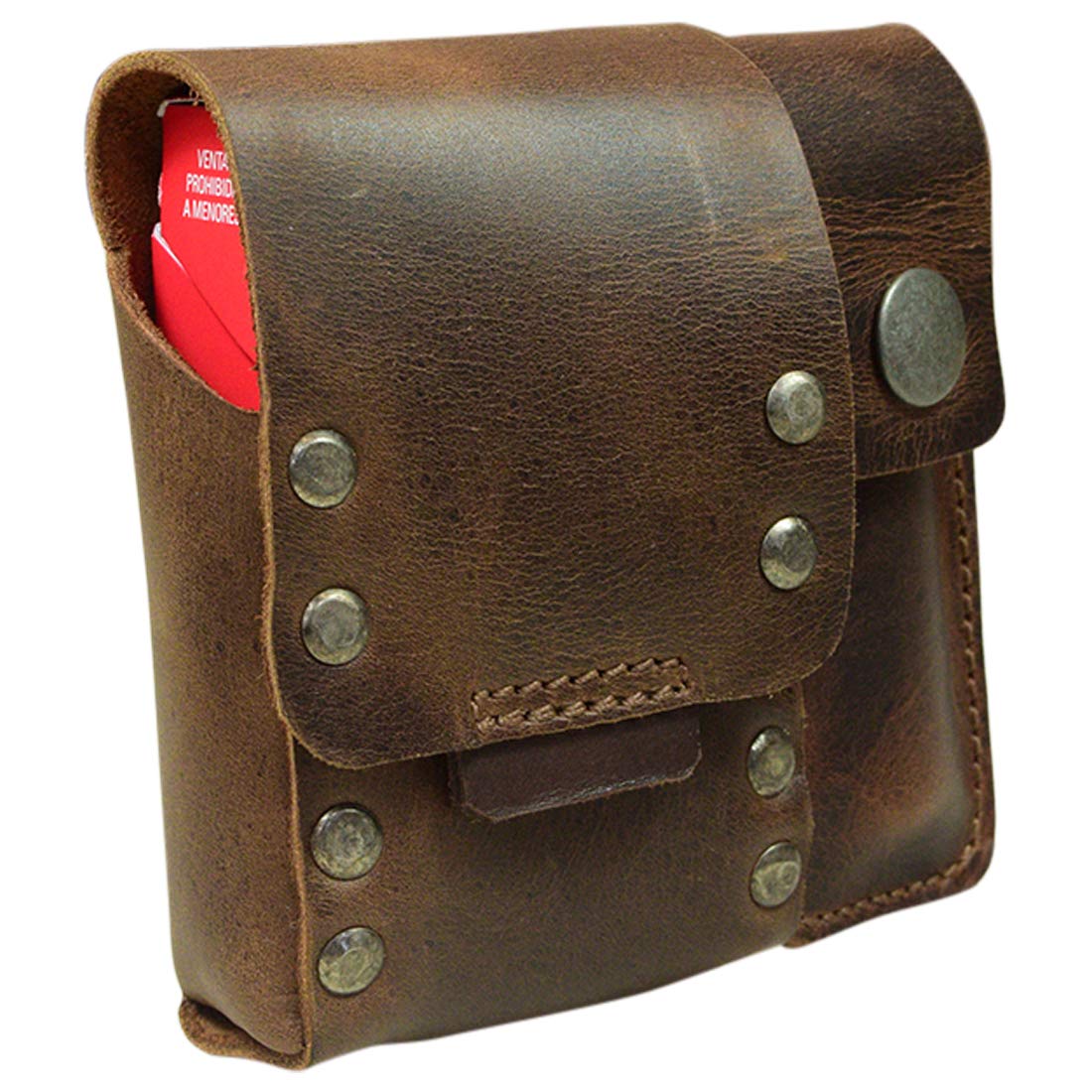 Hide & Drink, Riveted Cigarette and Lighter Holder, Belt Tobacco Case, Smoking Accessories, Full Grain Leather, Handmade, Bourbon Brown