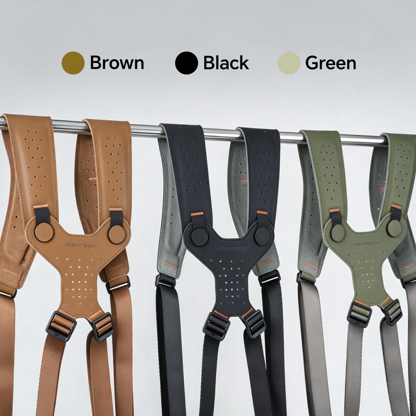 PGYTECH Camera Strap Master, Leather Dual Shoulder Harness for 3 Cameras, Adjustable Camera Harness for Professional Photographers, Sports/Wildlife/Wedding/Events Photography Camera Straps, Brown