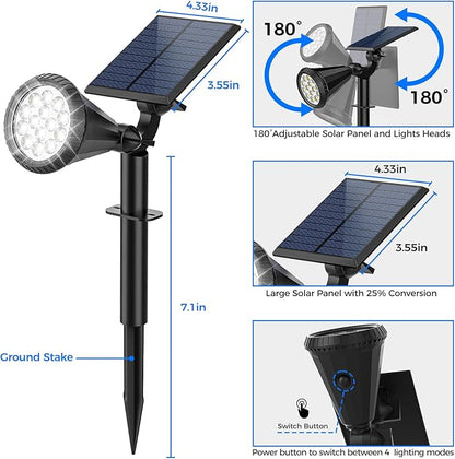 Solar Spot Lights Outdoor [4 Modes /2 Pack] Waterproof IP65 Solar SpotLights with Auto On/Off, 180° Adjustable Solar Powered Landscape Lights for Yard/Graden/Pathway/Wall/Tree (Cool White)