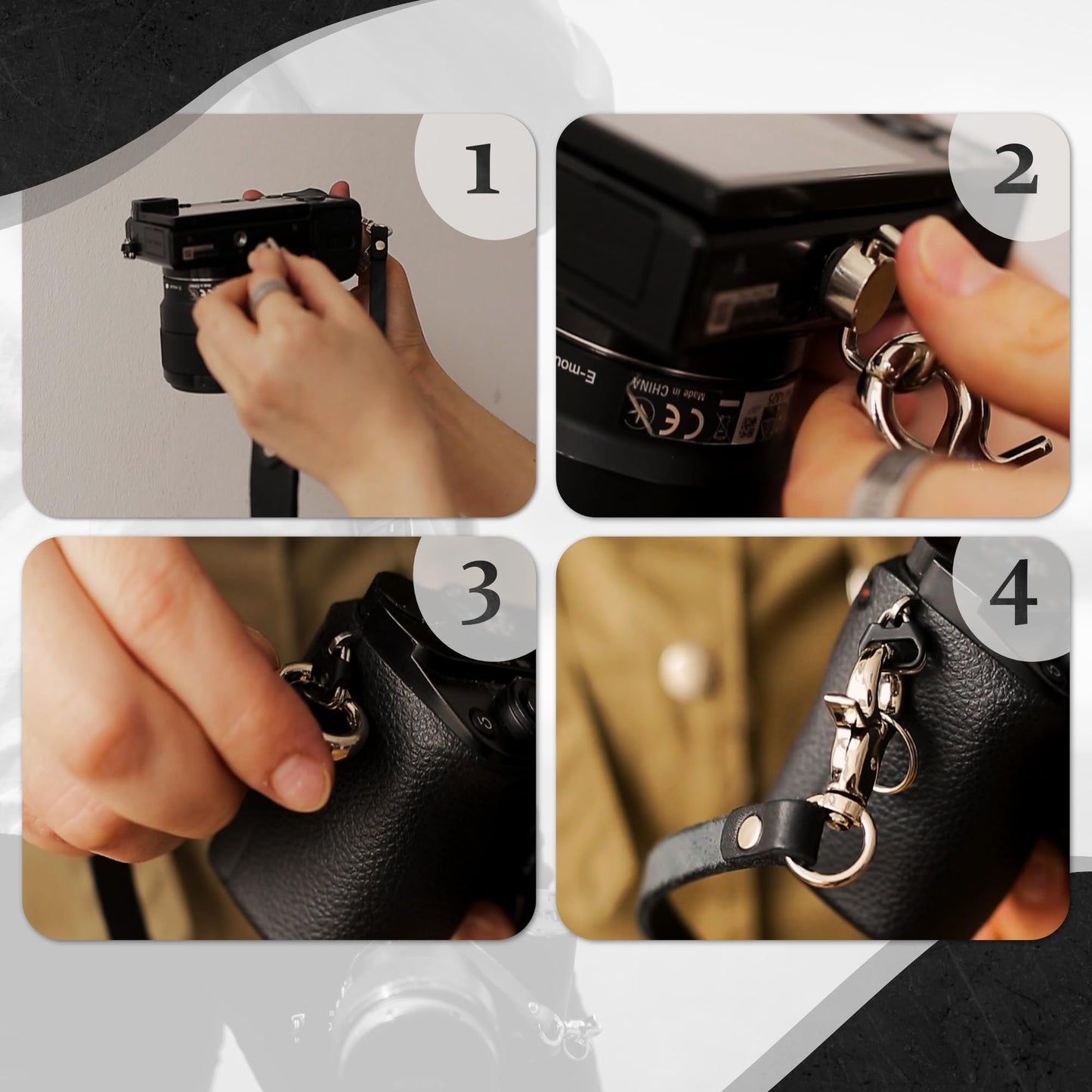 C Coiro Leather Camera Strap for One Camera - Professional Single Leather Harness Shoulder Strap Quick Release Gear DSLR/SLR, Camera Accessories for Photography, Black