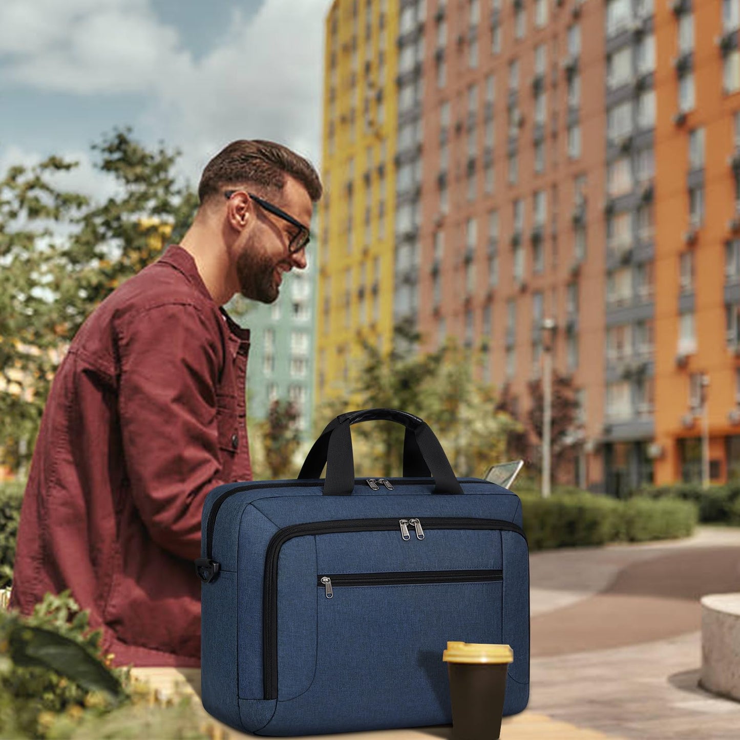 Laptop Bag 17.3 Inch Laptop Briefcase Large Waterproof Laptop Case for Men Women Business Office Work Computer Bag 17 Inch Adjustable Shoulder Messenger Bag, Blue
