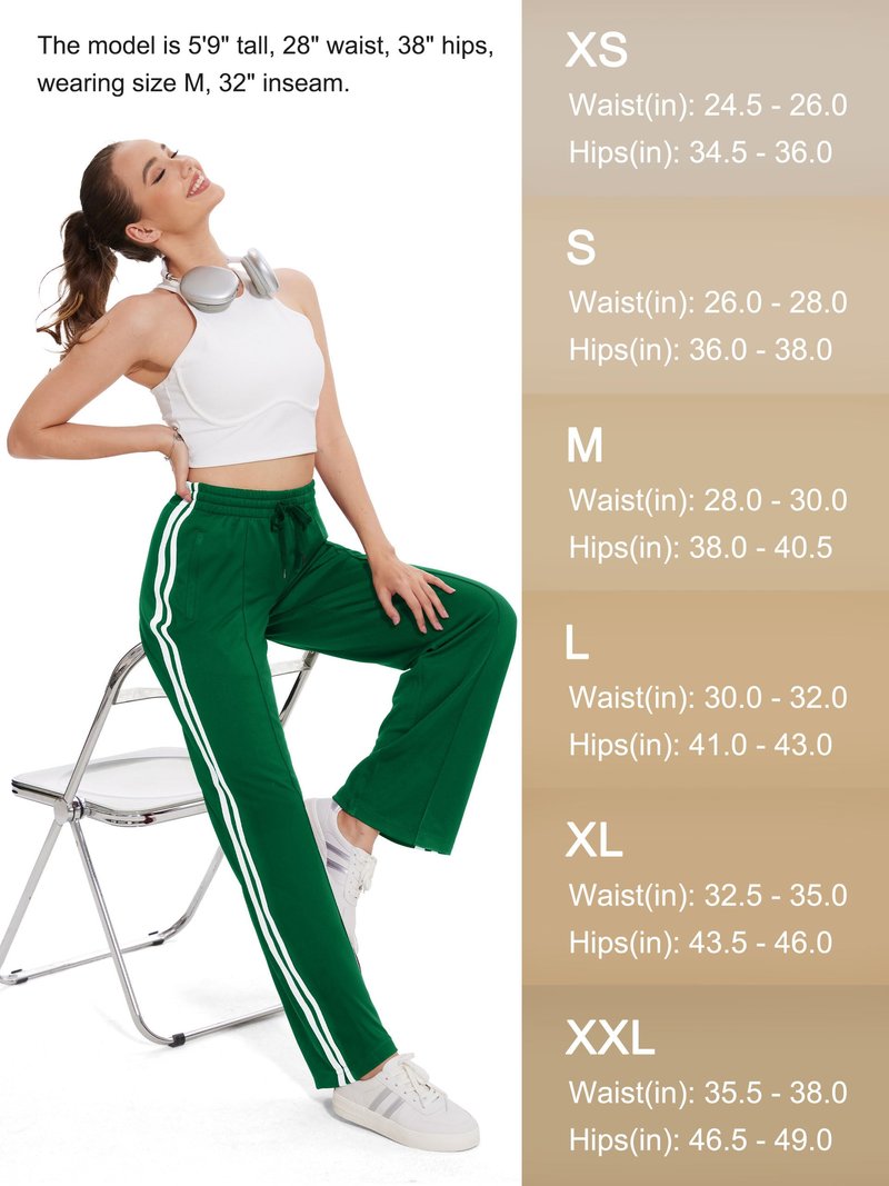 Tapata Long Women 32" Inseam Warm Up Track Pants Wide Leg Sweatpants Lightweight Side Stripe Ladies Slacks Workout, Green, S