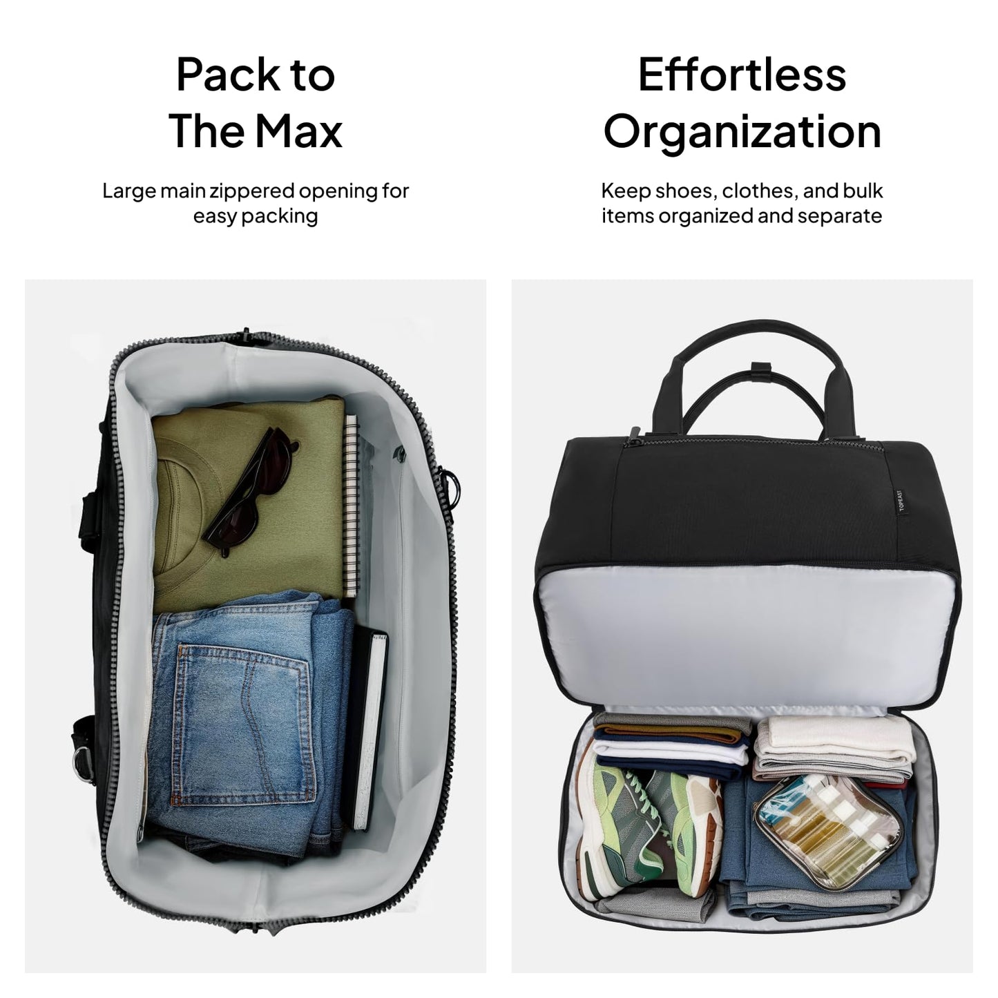 Travel Duffle Bag for Women,40L Weekender Bags Airline Approved Carry On with Shoe Compartment & Waterproof Wet Pocket, Durable Nylon Weekender Overnight Bag for Travel, Gym, Business Trip, Black