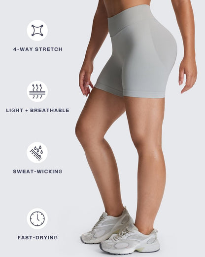 Aoxjox Seamless Workout Biker Shorts for Women Impact Hidden Scrunch Low Waisted Athletic Running Yoga Short 4.5" (Feather Beige, Small)