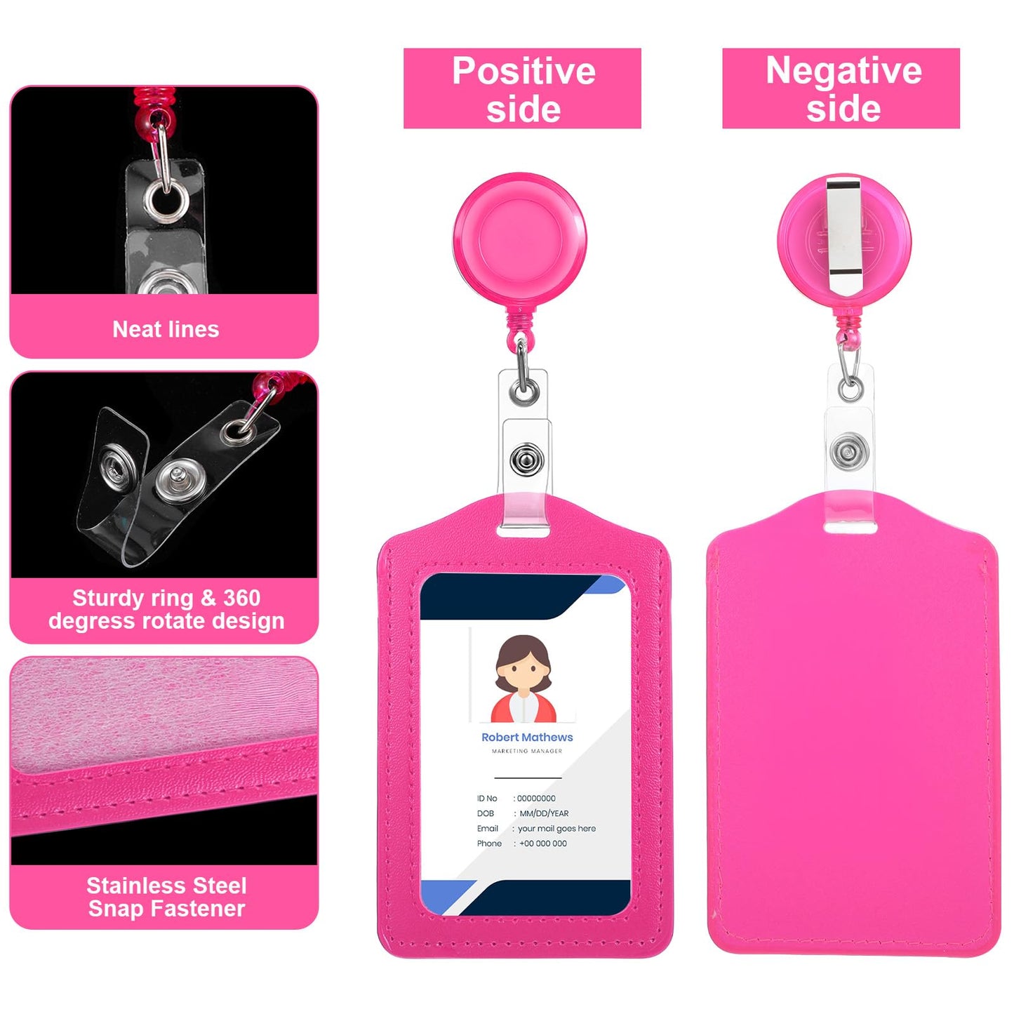 48 Sets Retractable Badge Reels with PU Leather ID Card Holders, Multicolor Vertical Badge Holder Reel Clip for Office, Nurse, Teacher, Doctor