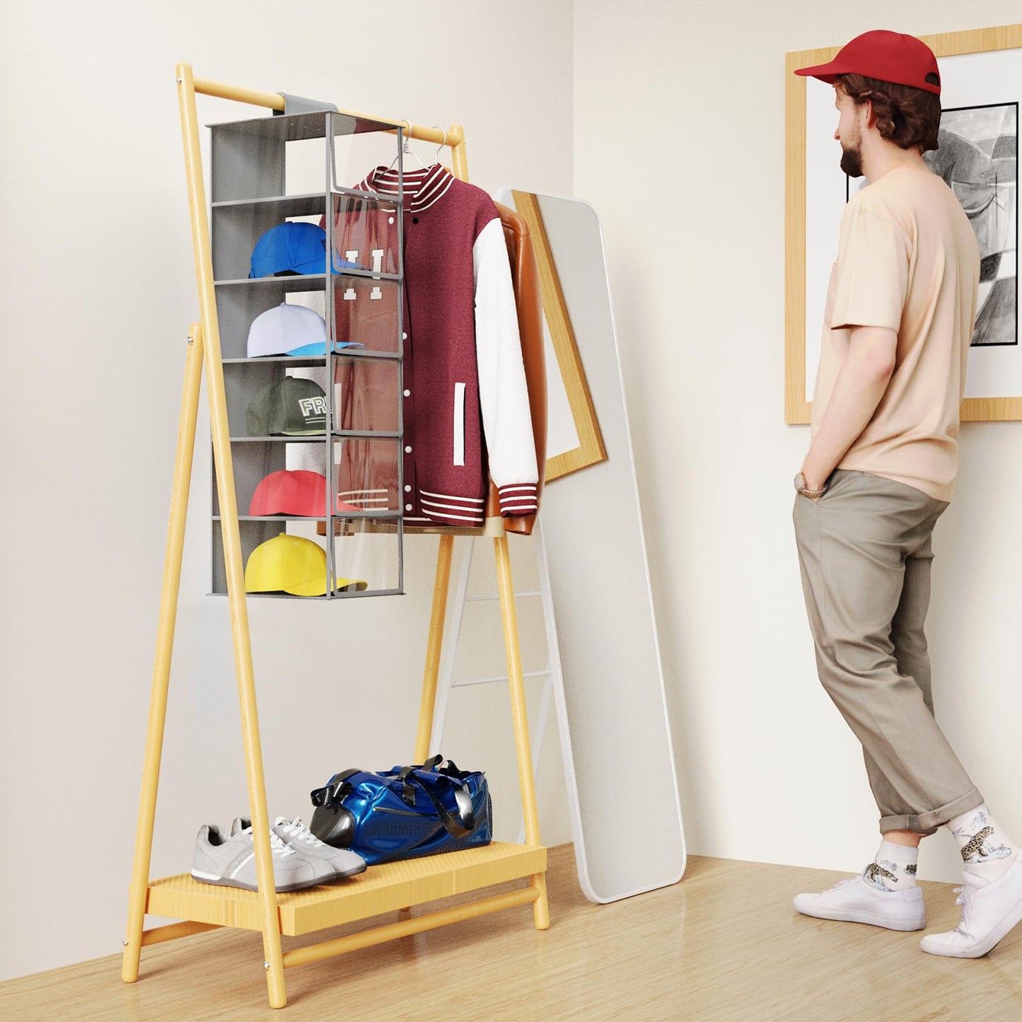 KEEGH Hat Rack with Dust Cover All-round Protect 6 Shelf Hat Storage Hat Organizer for Baseball Caps, Visible Baseball Cap Organizer Hat Holder for Closet, Clear/Grey
