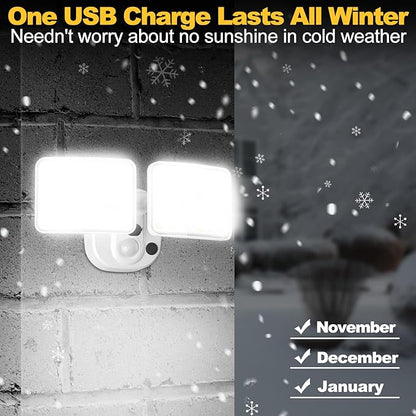 Rechargeable Battery Operated Motion Lights 2500LM & 4000LM Motion Sensor Security Lights(1-3 Months Endurance) USB Charging LED Flood Lights Outdoor for Garage Yard Entryways Patio Garden (White)