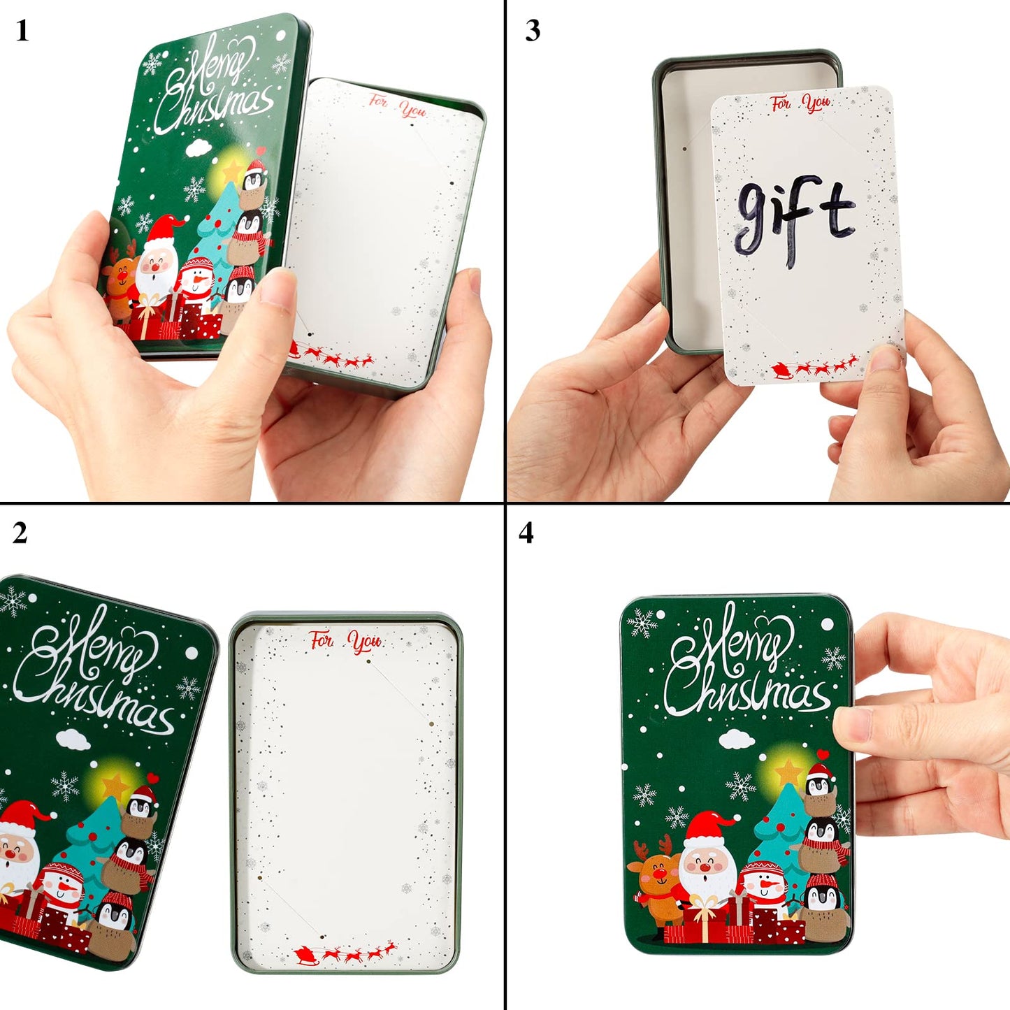 MGparty 12 PCS Christmas Gift Card Tin Boxes For Christmas Greeting Cards, Christmas Metal Tin Small Gift Boxes With Lids For Xmas Stocking Stuffers Party Favors,Christmas Holiday Gift Box Set