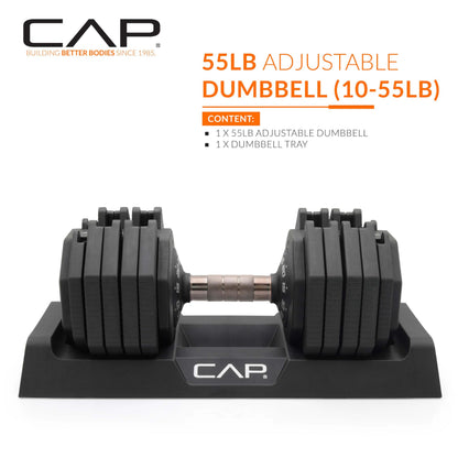 CAP Barbell ADJUSTABELL Adjustable 55 lb Hex Dumbbell Weights - Singles & Pairs | Multiple Handle Options