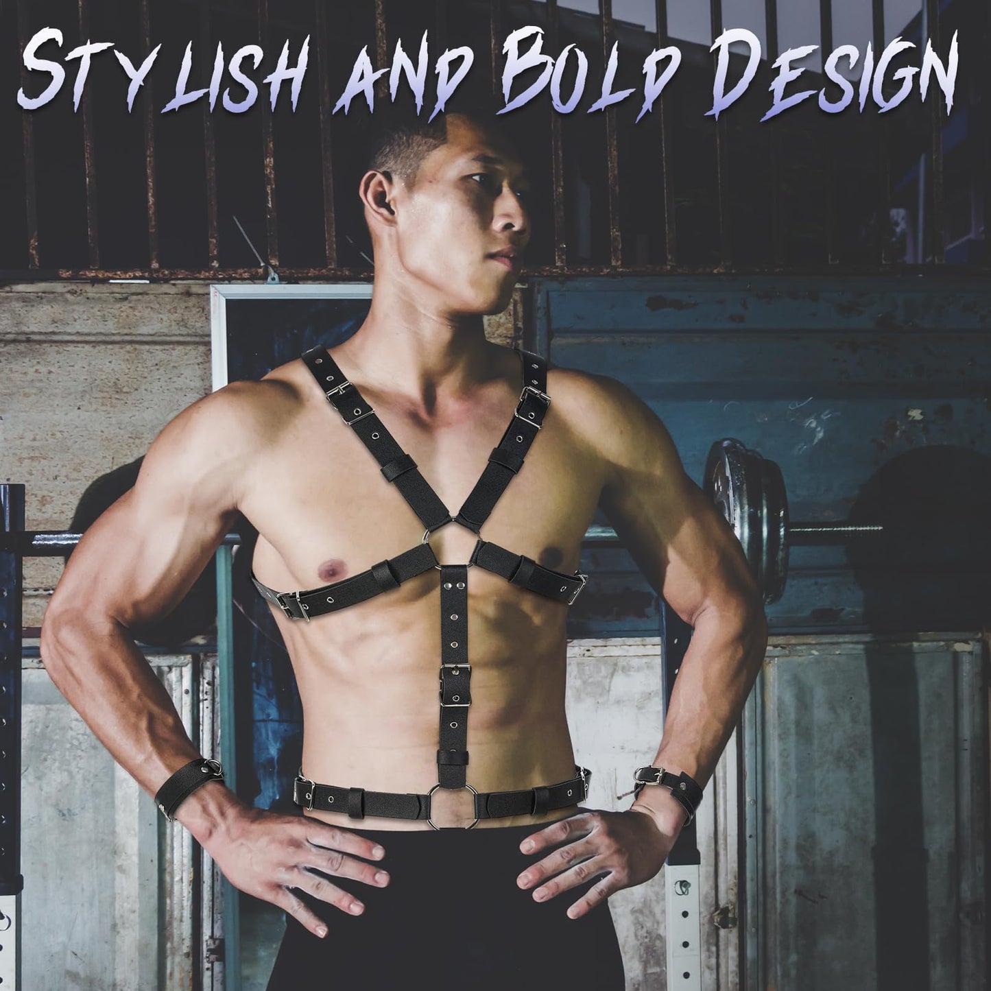 Tisancy Men's Chest Harness Belt Adjustable Buckle Chest PU Leather Male Harness Secure Fastening for Men's Costumes Clothes(Body Style)