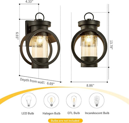 Dusk to Dawn Sensor Industrial Outdoor Wall Sconce Modern Exterior Wall Mounted Light Fixture Waterproof Outdoor Wall Lantern, Matte Black Outside Wall Lamp with Seeded Glass for House, Porch, Garage