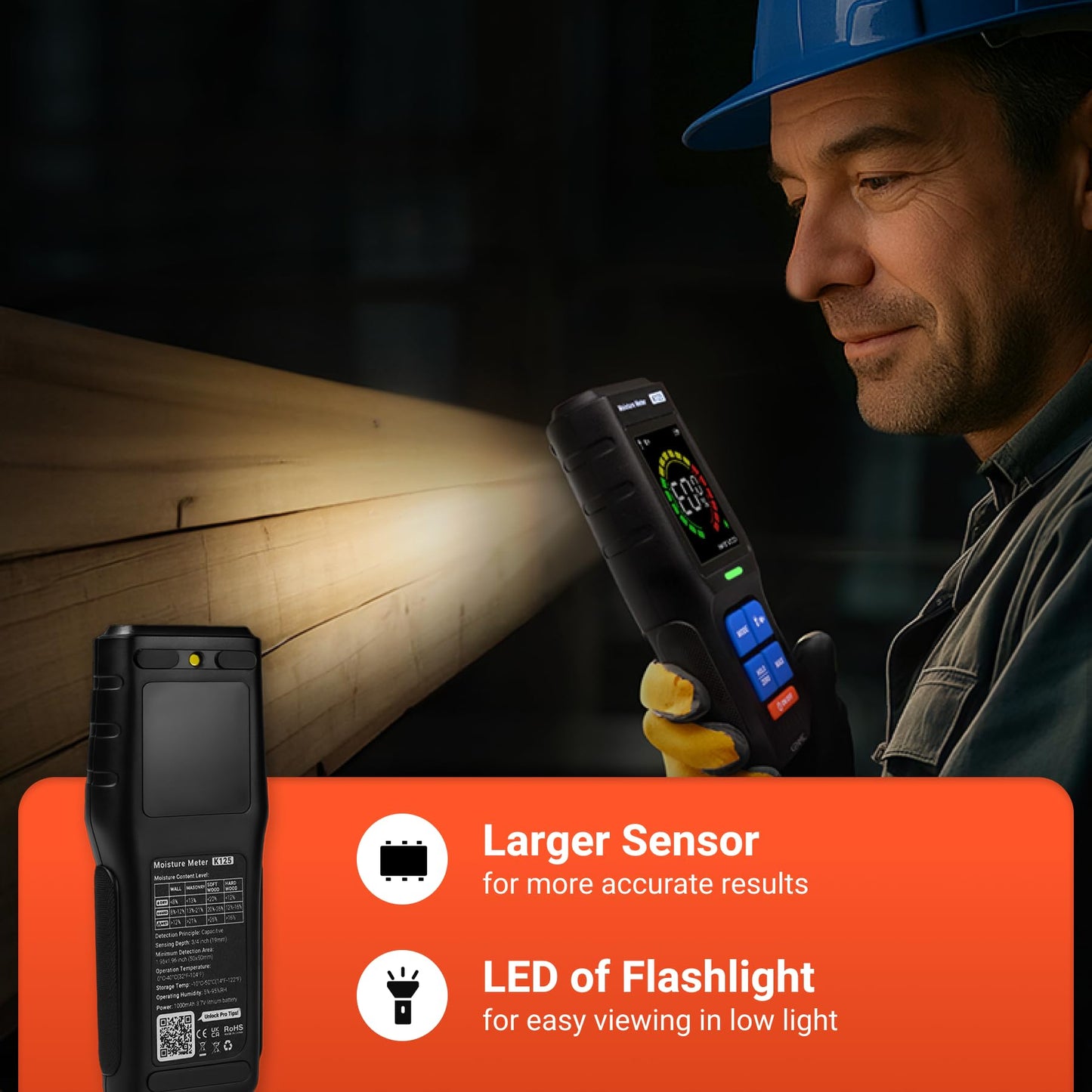 KENMIC Pinless Moisture Meter for Non-Destructive Moisture Detection in Drywall, Wood, and Masonry, Detects up to 3/4-Inch Below Surface