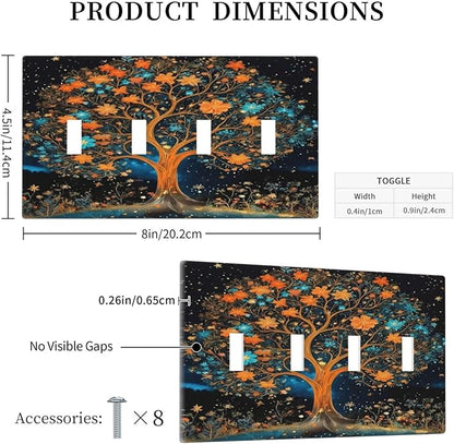 Magical Life Tree in Night Sky Light Switch Covers Quad Toggle 4 Gang Wall Plate Decorative Switchplate Electrical Faceplate for Farmhouse Bathroom Living Decor
