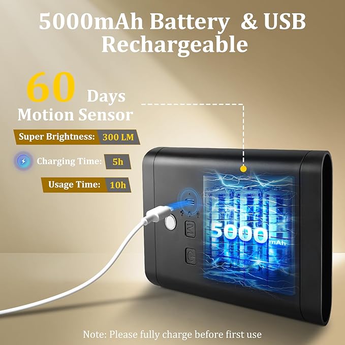 Eneru Rechargeable Motion Sensor Night Light: 5000mAh Black Battery Operated Wall Sconce with Remote Control, 3 Colors Wireless Stair Lights Indoor, Magnetic LED Night Lamp for Bedroom Hallway Closet