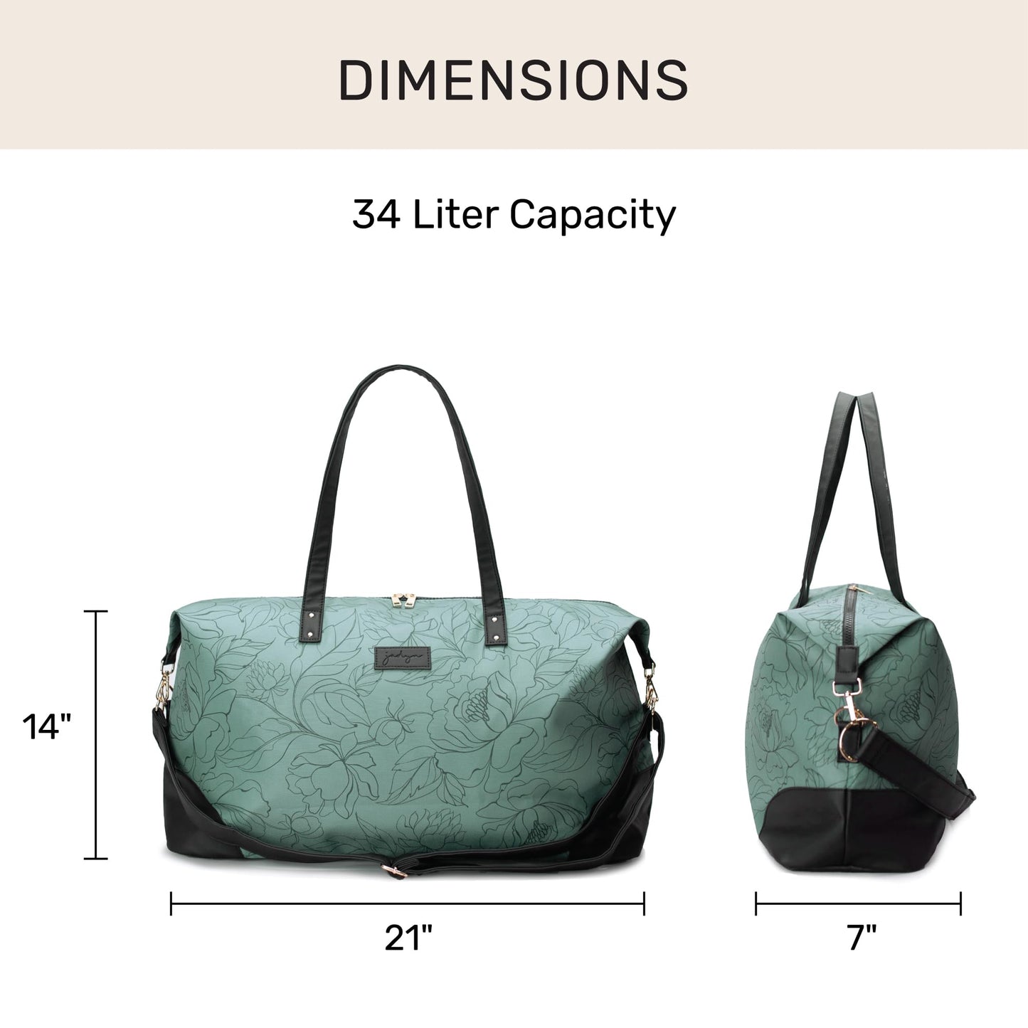 Jadyn Luna Women's Weekender Bag and Travel Duffel, Large 37 Liter Capacity (Sage Flora)