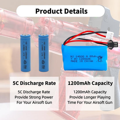 Itexkun 2 pcs 7.4V 1200mAh 5C Li-on Battery SM-2P Plug for Airsoft Gun Water Ball Gun Battery Gel Blaster