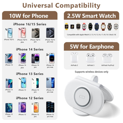 2025 Traveling Portable Wireless Mag-Safe Fast Charging Station,Magnetic 3 in 1 Charger for iPhone 17 16 15 14 13 12 Pro Max Plus,Apple Watch Series & Air pods 4 3 2 Pro-Gifts for Family