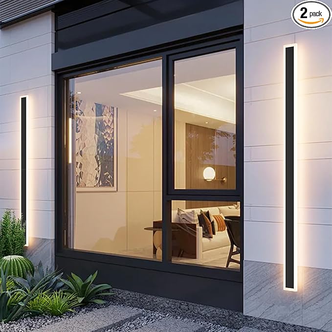 Aipsun 2 Packs Porch Wall Lights 56.3inch Long Strip Modern Outdoor Wall Light Fixture, Black Wall Mount Lighting Sconce Exterior Lights Wall Sconce 3000K for House Living Room Corridor