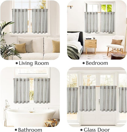jinchan Striped Linen Kitchen Curtains 24 Inches Tier Curtains Farmhouse Modern Cafe Style Small Window Treatments Airy Light Filtering Rod Pocket for Living Room Bathroom 2 Panels Charcoal Grey
