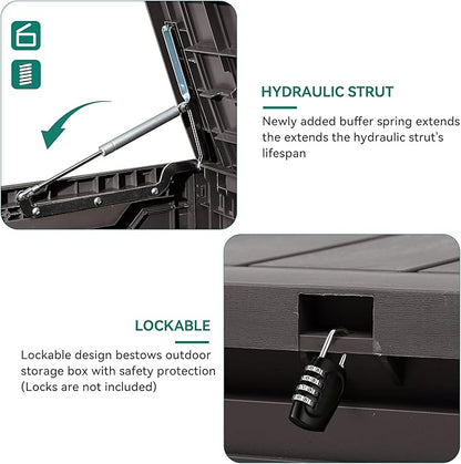 YITAHOME 80 Gallon Resin Deck Box, Weather Resistant Outdoor Storage Box, Lockable Indoor Outdoor Storage for Supplies and Essentials, Dark Brown