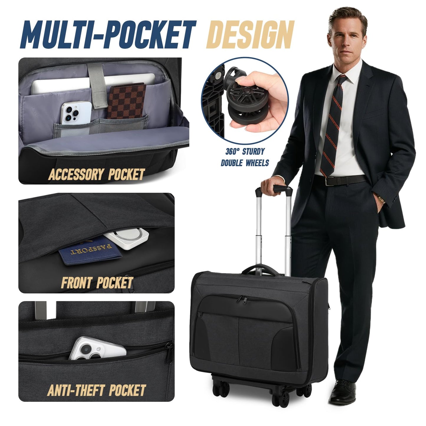 Rolling Garment Bag, Large Carry On Garment Bag With Wheels, Men Women Suit Carry On Garment Bag for Travel Business