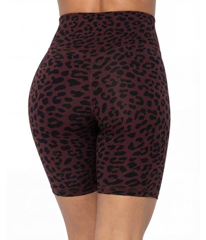 Sunzel 8" Waist Biker Shorts for Women No Front Seam Soft Yoga Workout Gym Bike Shorts Tummy Control Squat Proof Leopard Chocolate Brown X-Small