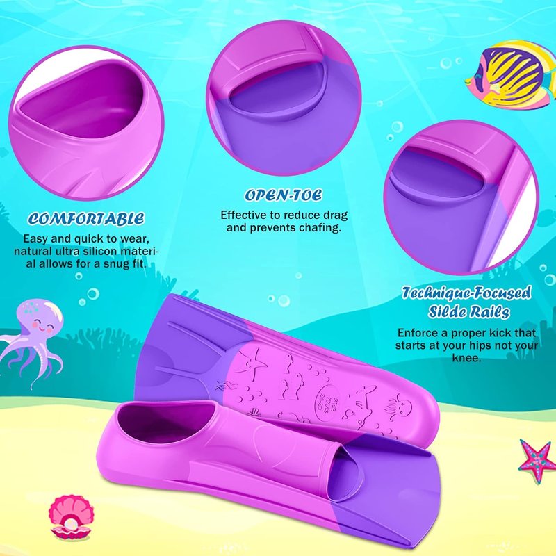 Kids Swim Training Fins - Gintenco Silicone Swim Flippers for Lap Swimming | Travel Size with Mesh Bag