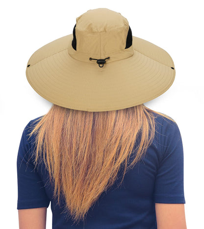 Leotruny Women Super Wide Brim Sun Hat UPF50+ Waterproof Bucket Hat for Fishing, Hiking, Camping (C01-khaki)