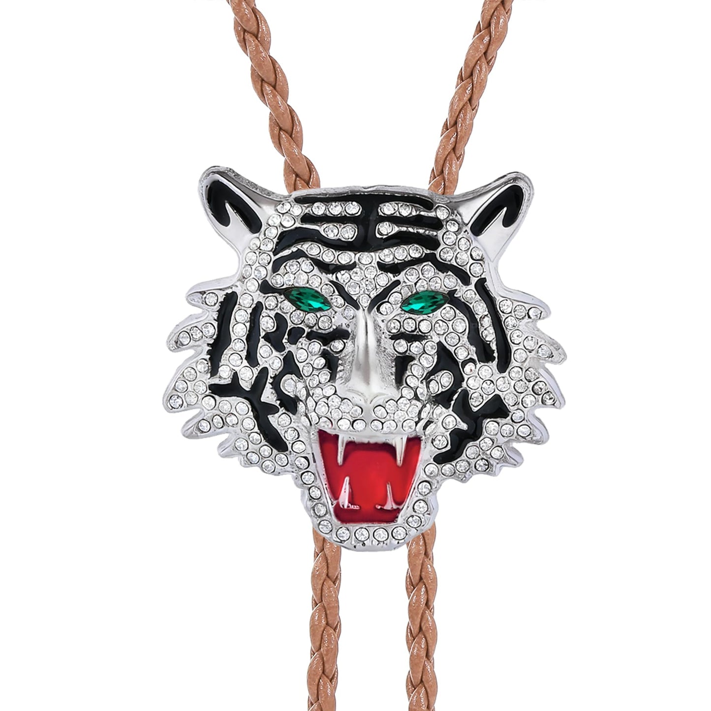 GelConnie Bolo Tie for Men - Crystal Tiger Head Bolo Tie for Men - Brown Leather Cord Western Cowboy Rhinestone Animal Bola Ties