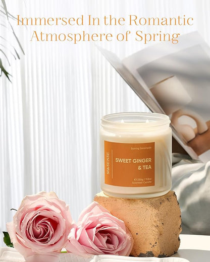 M&SENSE Sweet Ginger Tea Scented Candle - 11.6oz Natural Soy Non Toxic Candle 70-Hour Burn Time, 2 Wick Aromatherapy Housewarming Gifts for Home Decor & Women Men