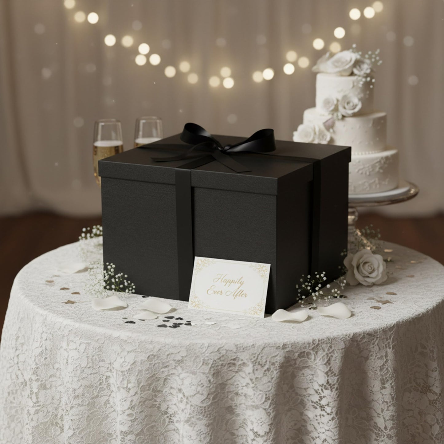 Rinrda Extra Large Gift Box,15x12x10 Inches Black Gift Boxes with Lids for Presents,10-inch Deep Box for Birthday Valentine's Day Graduation Anniversary.Contains Card Ribbon Shredded paper