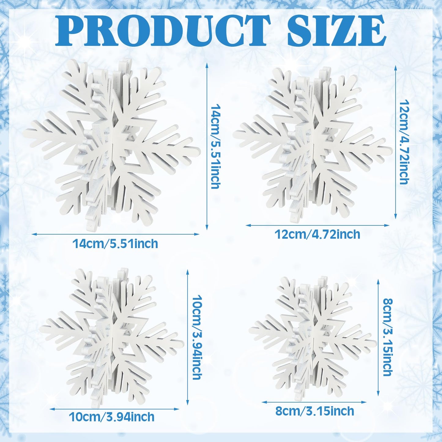 Blulu 24 Pcs Wooden Snowflake Decorations 3D White Snowflake Tabletop Signs and Centerpiece Winter Wooden Decor for Christmas Xmas Winter Decoration Home Party