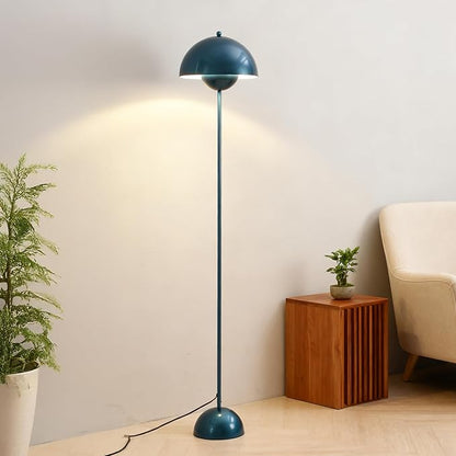Modern Flowerpot LED Floor Lamp for Living Room, Vintage Metal Lampshade Spotlight Standing Lamp with Foot Switch, Retro E26 Base Round Floor Light Fixture for Bedroom, Office (Pearl Blue)
