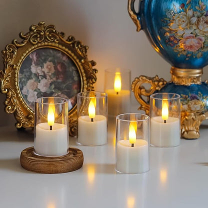 Rechargeable Acrylic Flameless Votive Candles with Timer & Remote Control, 1.7" x2.5" Flickering LED Warm Glow Tealight for Home, Wedding, Holiday Decor (Set of 6, White)