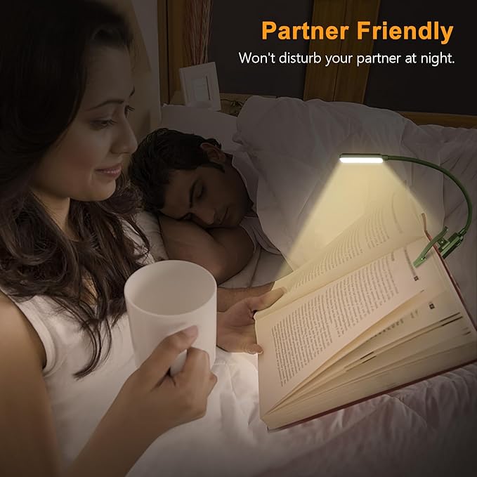 Gritin 9 LED Rechargeable Book Light for Reading in Bed - Eye Caring 3 Color Temperatures,Stepless Dimming Brightness,80 Hrs Runtime Small Lightweight Clip On Book Reading Light -Intense Green
