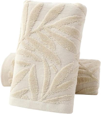 Pidada Hand Towels Set of 2 Leaf Pattern 100% Cotton Absorbent Soft Decorative