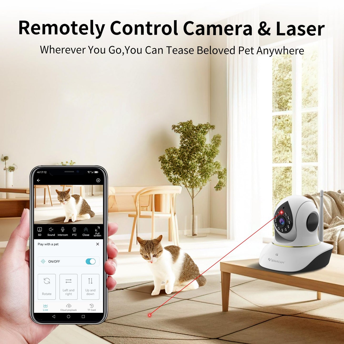 VSTARCAM Pet Camera with Laser, 3MP 2.4GHz WiFi Interactive Dog & Cat Laser Toy with Night Vision, Motion Detection Alerts, APP Remote Control Indoor Security Camera for Pet Monitoring