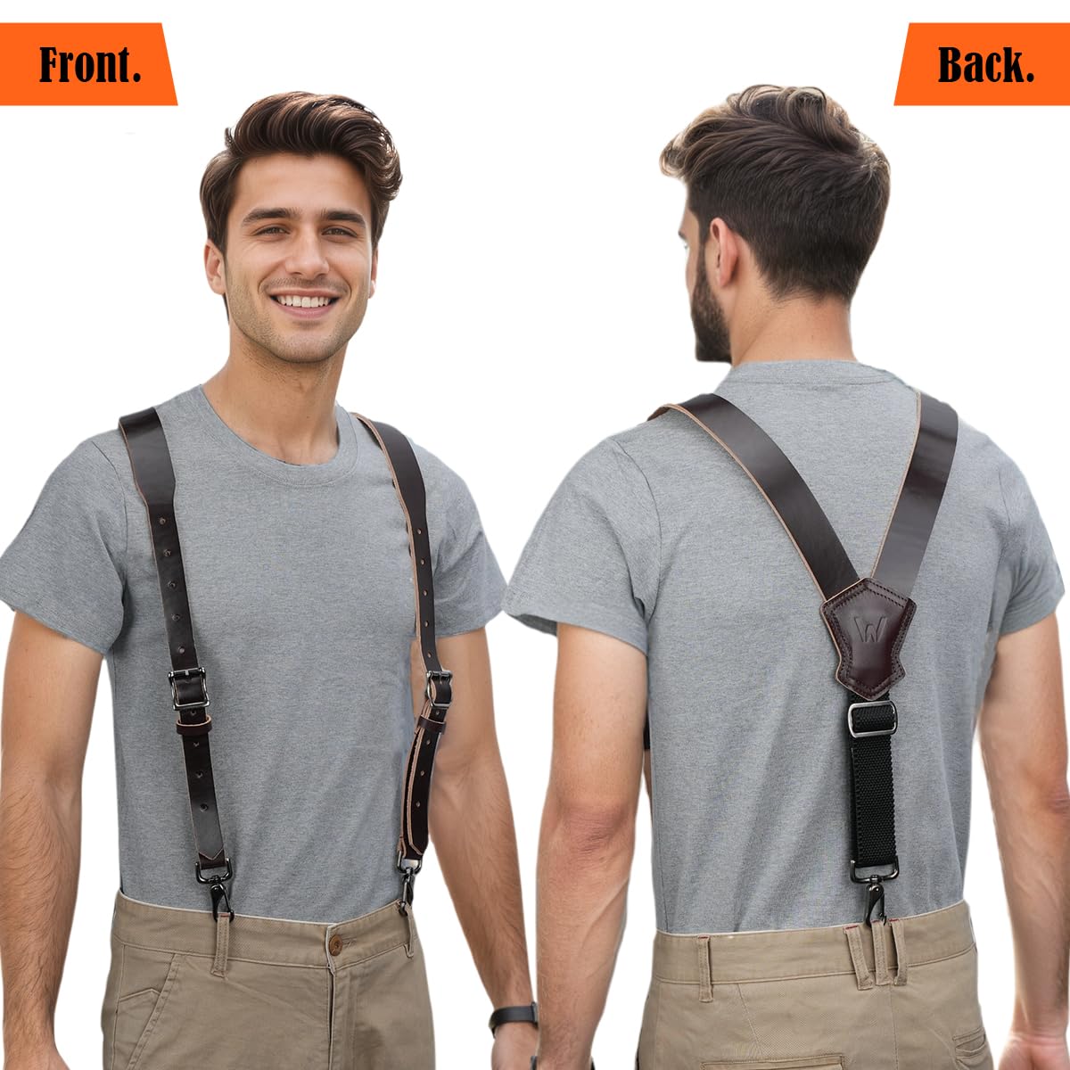 WELKINLAND Heavy-Duty Buffalo Leather Work Suspender, 1.5"-Wide Brown Leather Suspenders for Man, Top-Grain Leathers Suspender Man Belt Loop for Jeans, Genuine Leathers Suspenders for Men Western