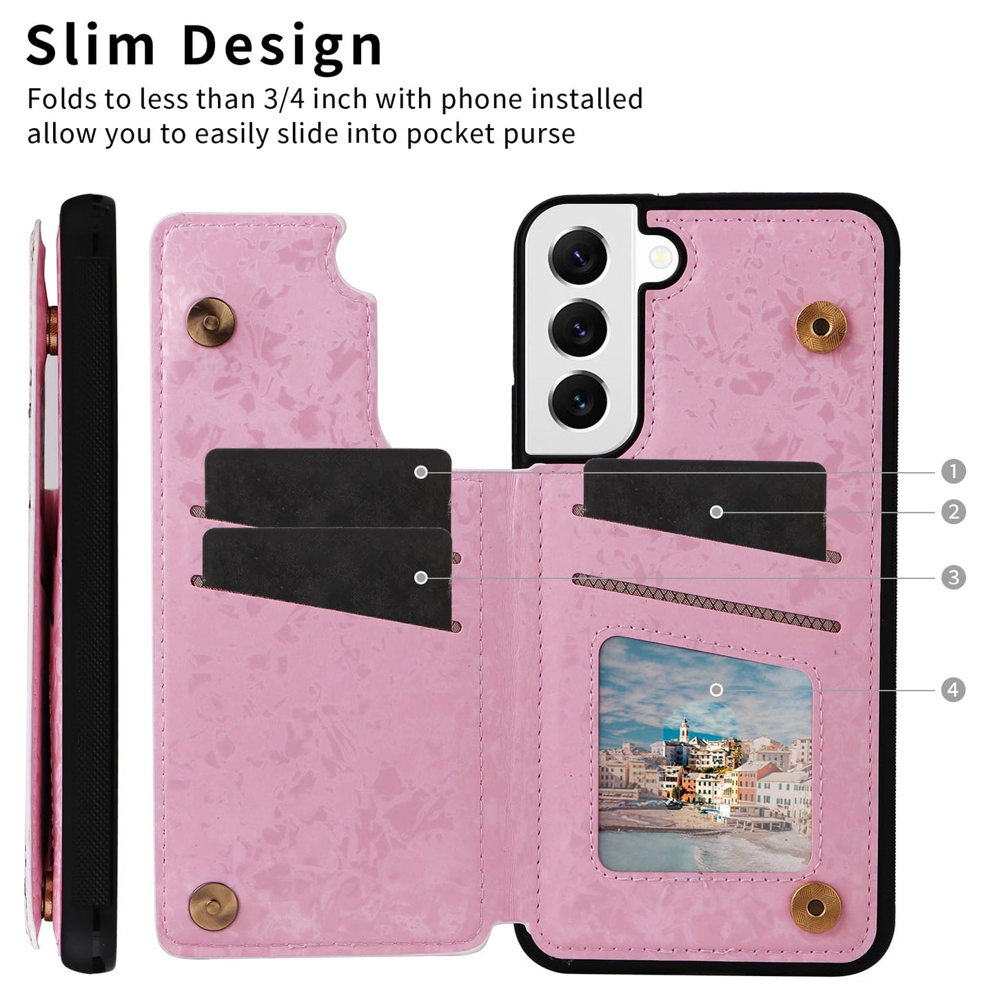 UEEBAI Wallet Case for Samsung Galaxy S22 5G with Card Holders, PU Leather Cover Kickstand RFID Blocking Double Magnetic Clasp Rilievo Flower Shockproof Flip Case for Women Girls - Tree Vine
