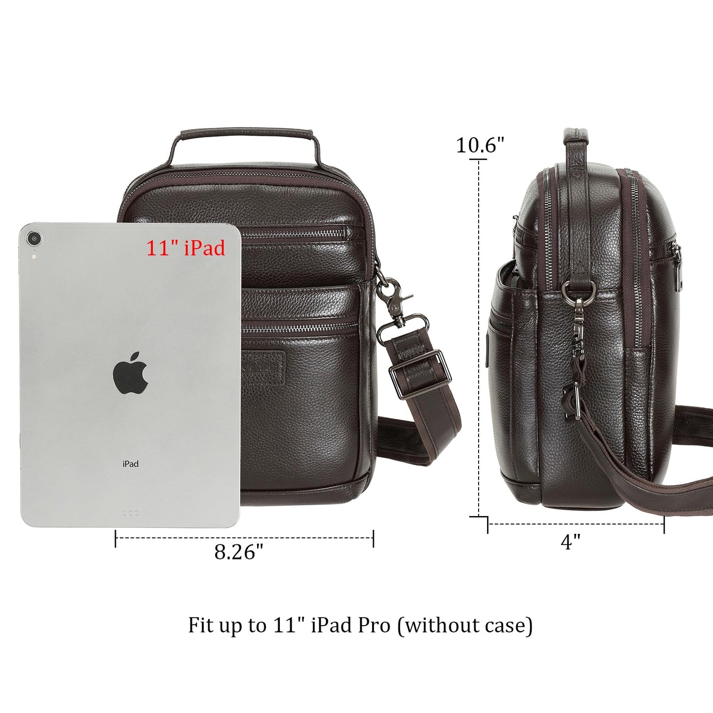 Polare Italian Full Grain Leather Messenger Bag Vintage Chest Shoulder Crossbody Bag Casual Sling Business Handbag for Men (Coffee)