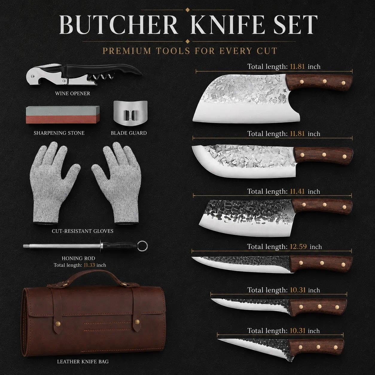 DRAGON RIOT Chef Butcher Knife Set for Meat Cutting with Roll Bag, 12 PCS Japanese Forged Chef Knives Set for Men and Women Gift for Men