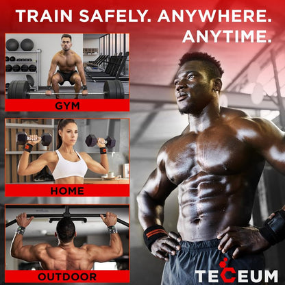 TECEUM Weightlifting Wrist Wraps with Thumb Loop – Black Camo – Arms on Fire – 12 inch – Heavy-Duty Workout Wrist Support & Protection – Ideal for Powerlifting, Strength Training, Bodybuilding