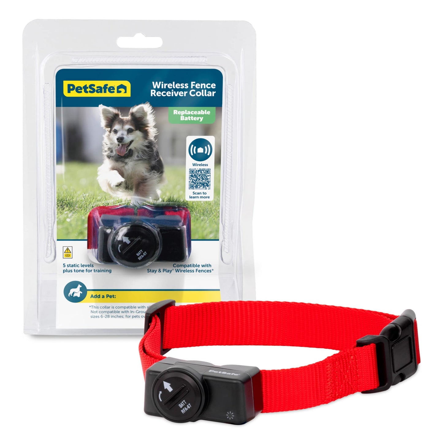 PetSafe Wireless Pet Containment System Receiver Collar - Battery-Operated & Waterproof - Adjustable Receiver Collar with 5 Correction Levels - for Dogs 5lb+