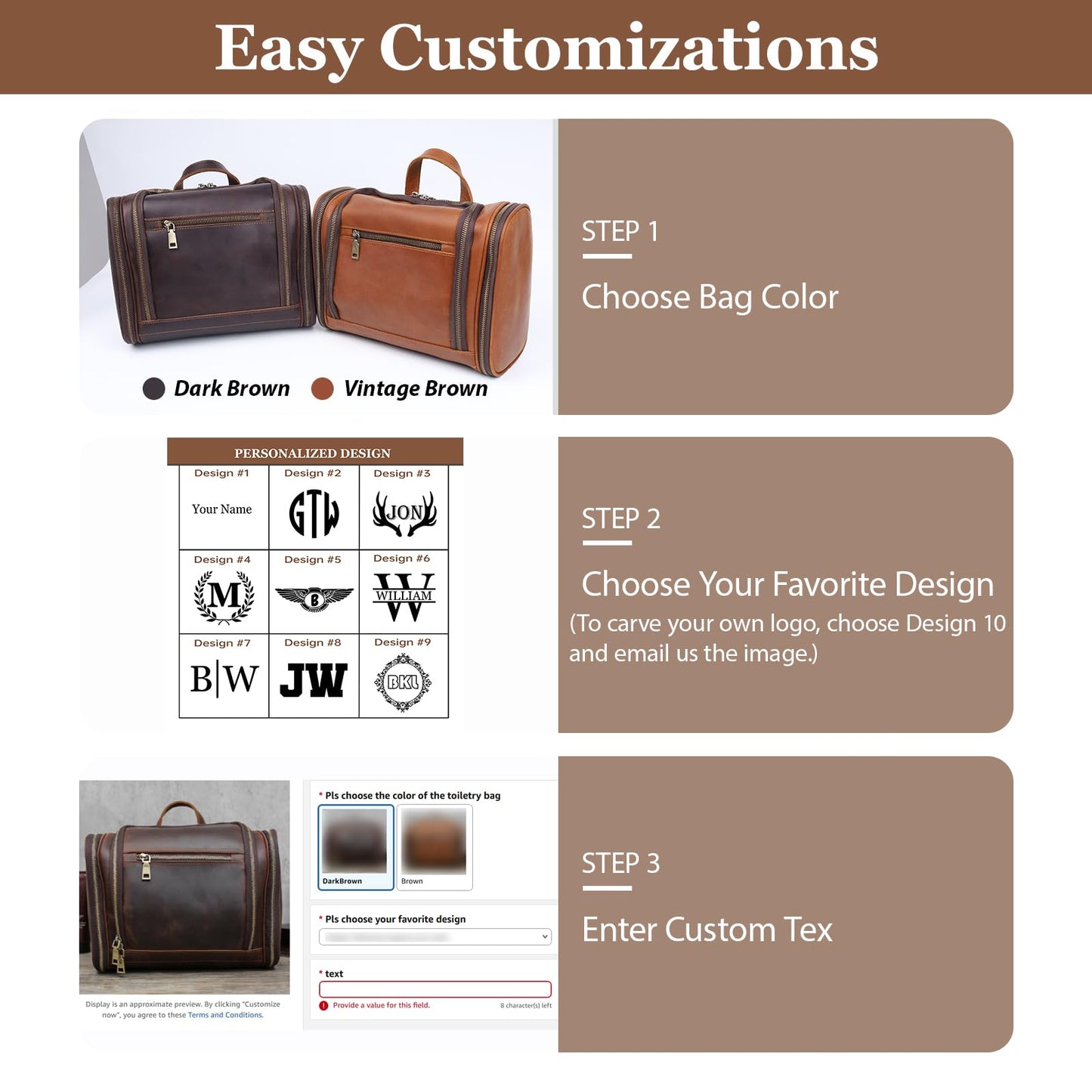 Personalized Leather Toiletry Bag for Men Women, Genuine Leather Toiletries Organizer, Travel Hanging Large Bathroom Shaving Kit, Gift Ideas for Groomsmen, Dad, Husband, Boyfriend, Birthday, Christmas
